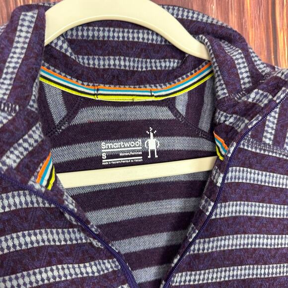 Smartwool Women’s Stripe 1/4 Zip Base layer Top Purple Size Small S - Picture 4 of 7